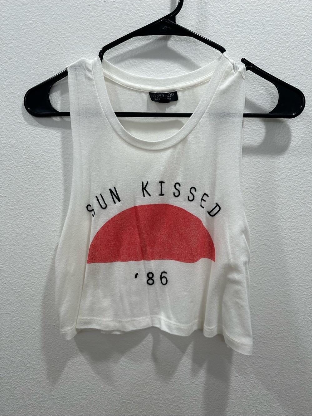 Topshop White 'Sun Kissed' Graphic Crop Tank with Red Print summer sleeveless